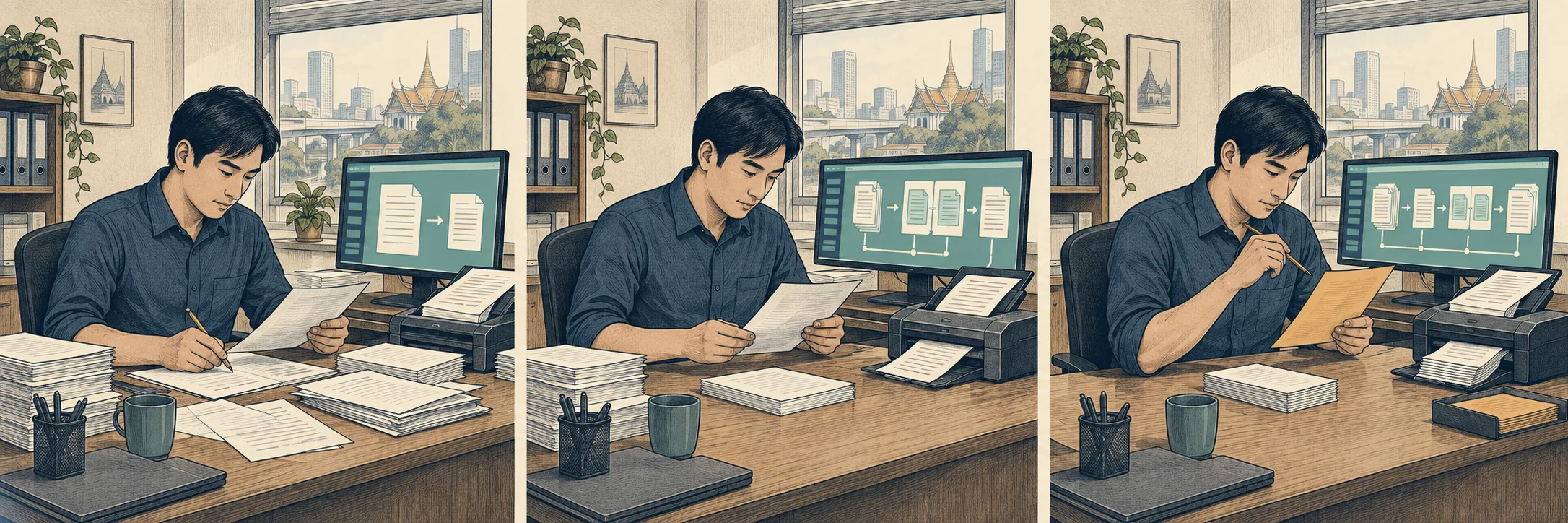 คนทำงานเอกสารด้วยตัวเอง โดยมี AI ช่วยในบางขั้นตอน